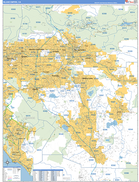 Inland Empire Metro Area Wall Map Basic Style